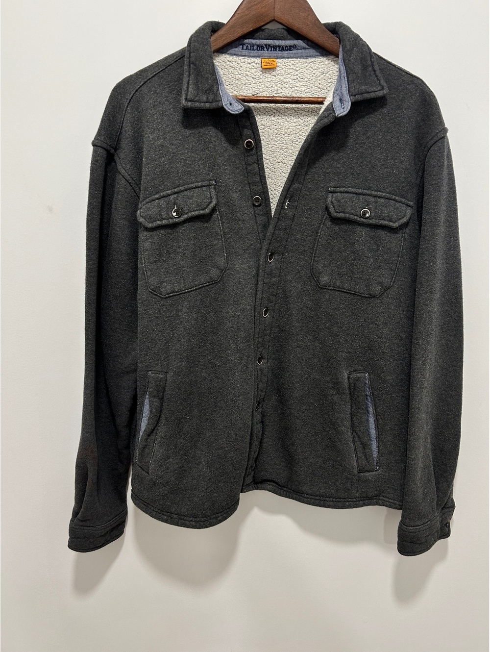 Tailor Vintage Men's Gray Wool Blend Jacket with Sherpa Lint